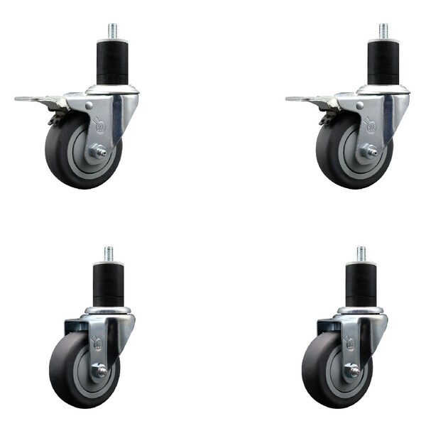 Service Caster 3.5'' Thermoplastic Rubber Swivel 1-3/4'' Expanding Stem Caster Set 2 Total Lock Brakes, 4PK SCC-EXTTL20S3514-TPRB-2-S-2-134 - main